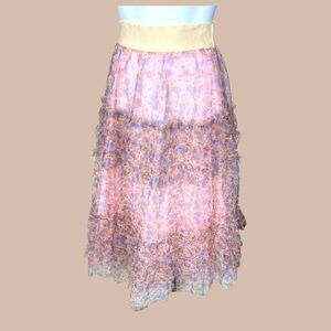 Dixie NWT SZ LGE floral tulle ruffled midi skirt , pinks yellow ,lavender floral